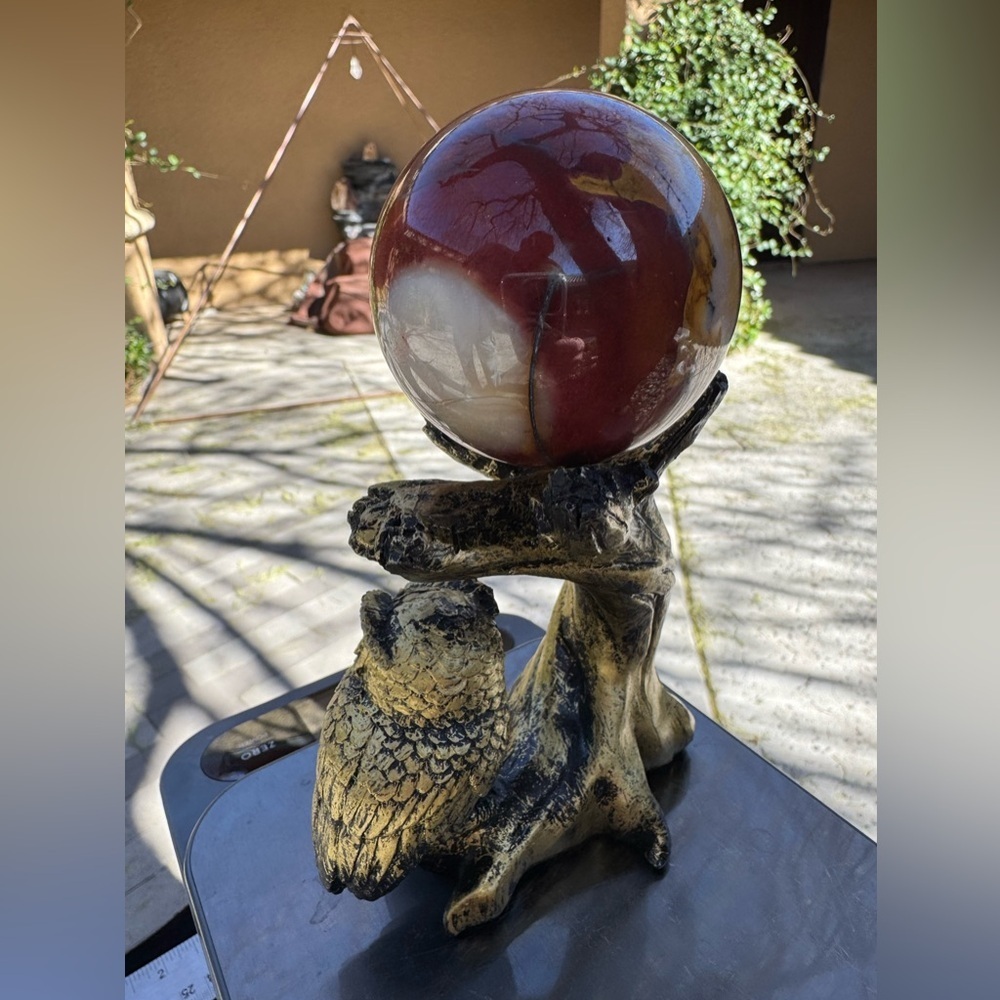 Mookaite sphere and gold colored owl and tree stand. - Picture 6 of 6
